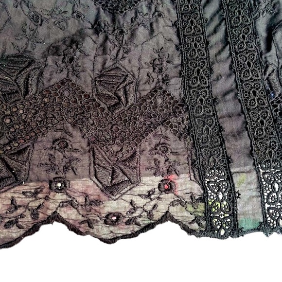 Burning Torch Sleeveless Upcycled Black Mesh & Cotton Eyelet Embroidered Blouse - Picture 4 of 9